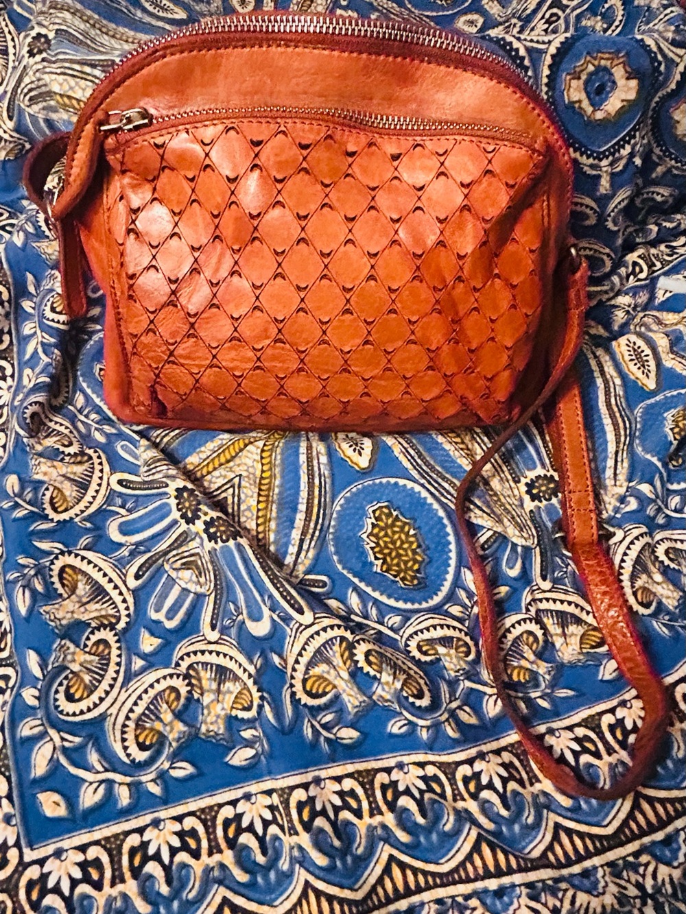 Woven Leather Crossbody Bag in Cognac